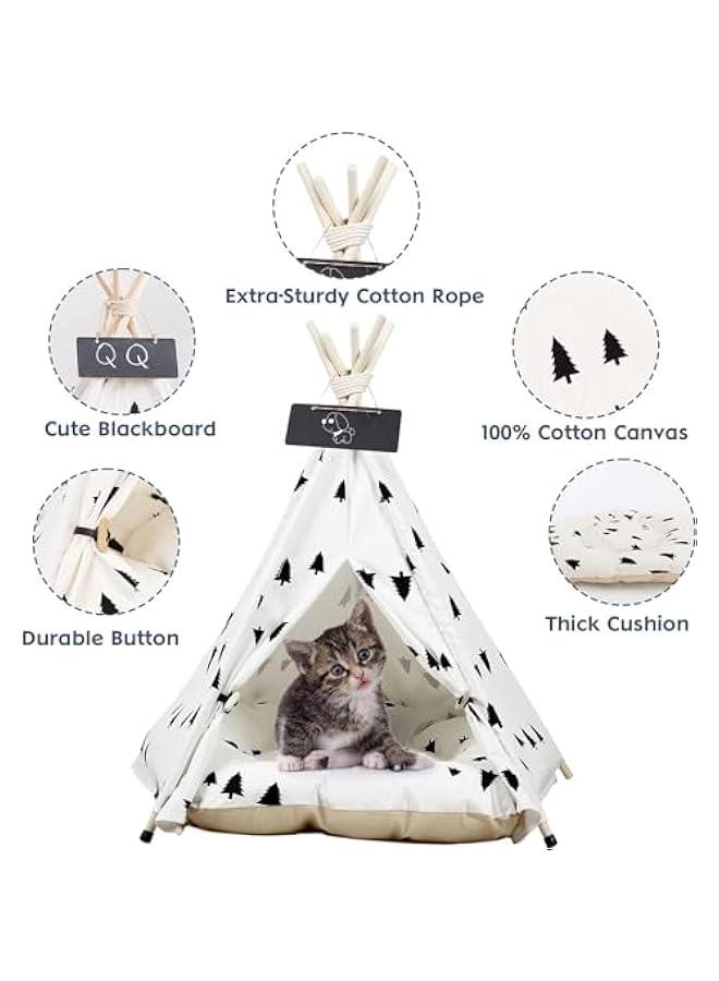 هوكور خيمة تيبي للكلاب من دوركو، خيمة للقطط مع وسادة سميكة، خيمة للحيوانات الاليفة قابلة للغسل، سرير تيبي للكلاب والقطط، مقاس M للكلاب الصغيرة (شجرة، M) - Image 4