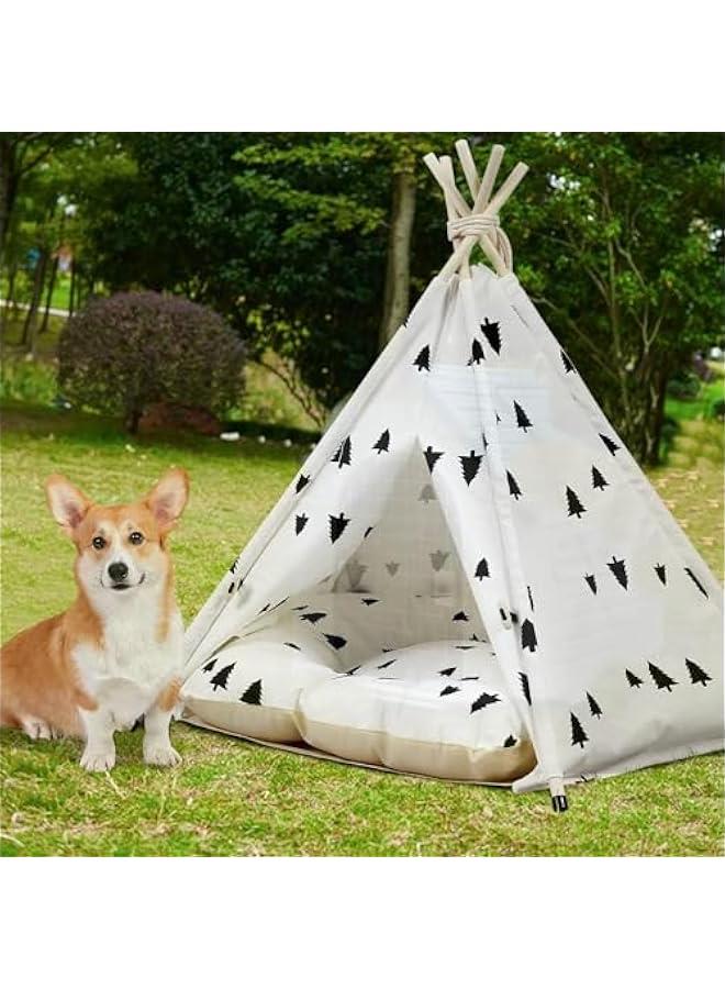 هوكور خيمة تيبي للكلاب من دوركو، خيمة للقطط مع وسادة سميكة، خيمة للحيوانات الاليفة قابلة للغسل، سرير تيبي للكلاب والقطط، مقاس M للكلاب الصغيرة (شجرة، M) - Image 5