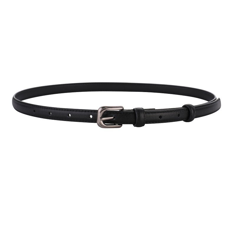 Genuine Leather Thin Belt Women'S Vintage Simple Cowhide Belt Girl'S All-Match Decorative Pants Jeans With Black - Image 1