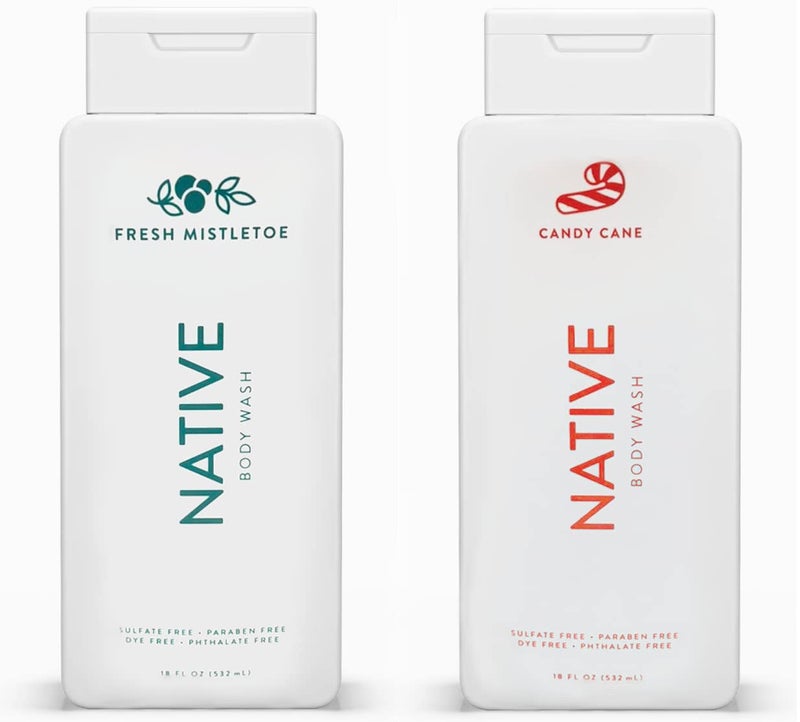Native Special Edition Winter Body Wash |for Women & Men | Sulfate Free, Paraben Free, Dye Free, with Naturally Derived Clean Ingredients, 18 oz each (2 Pack) (Fresh Mistletoe & Candy Cane)
