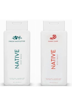 native Native Special Edition Winter Body Wash |for Women & Men | Sulfate Free, Paraben Free, Dye Free, with Naturally Derived Clean Ingredients, 18 oz each (2 Pack) (Fresh Mistletoe & Candy Cane) 