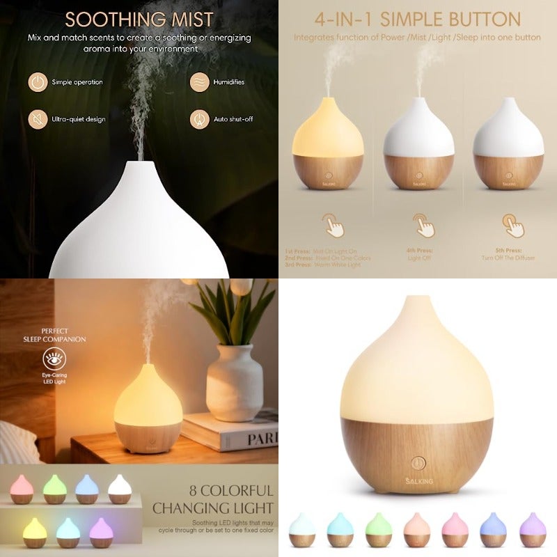 Essential Oil Diffuser 100ml Small Aromatherapy Diffuser with Auto Shut-Off Function Ultrasonic Diffusers for Essential Oils Cool Mist Humidifier with Warm White Lights for Office Home - Image 1