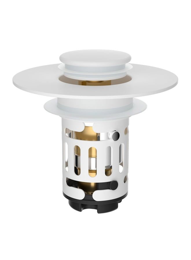 Hibbent Upgraded 3 in 1 Bathroom Sink Drain Strainer, Universal Pop Up Stopper with Removable Stainless Steel Filter Basket Hair Catcher, Sink Plug for 1.1''~2.36'' Basin, Brass Bullet Core, White - Image 1