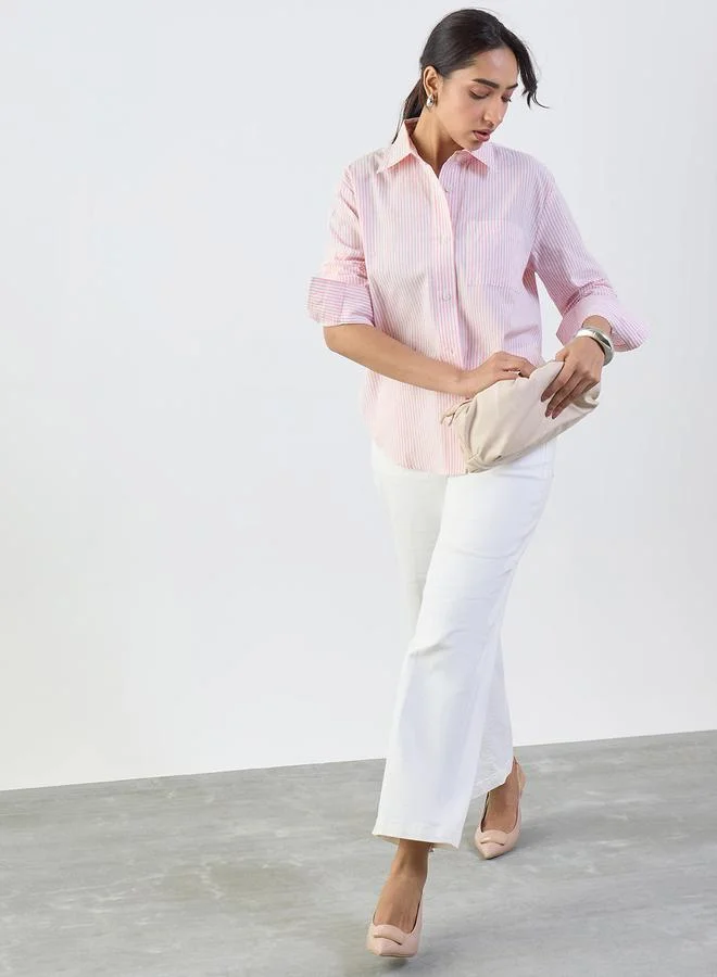 Femmella Womens Pink Striped Long Sleeve Shirt
