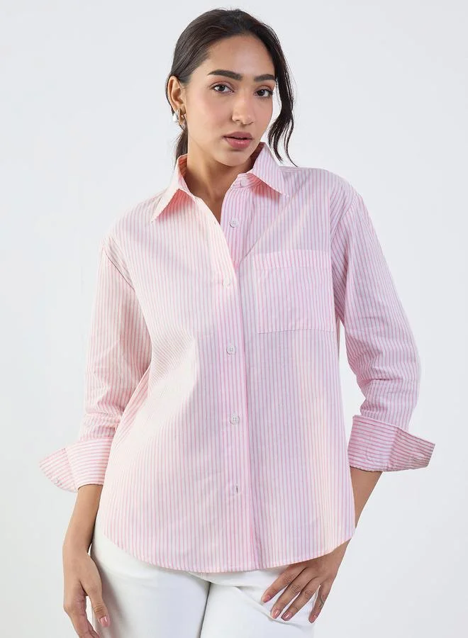 Femmella Womens Pink Striped Long Sleeve Shirt