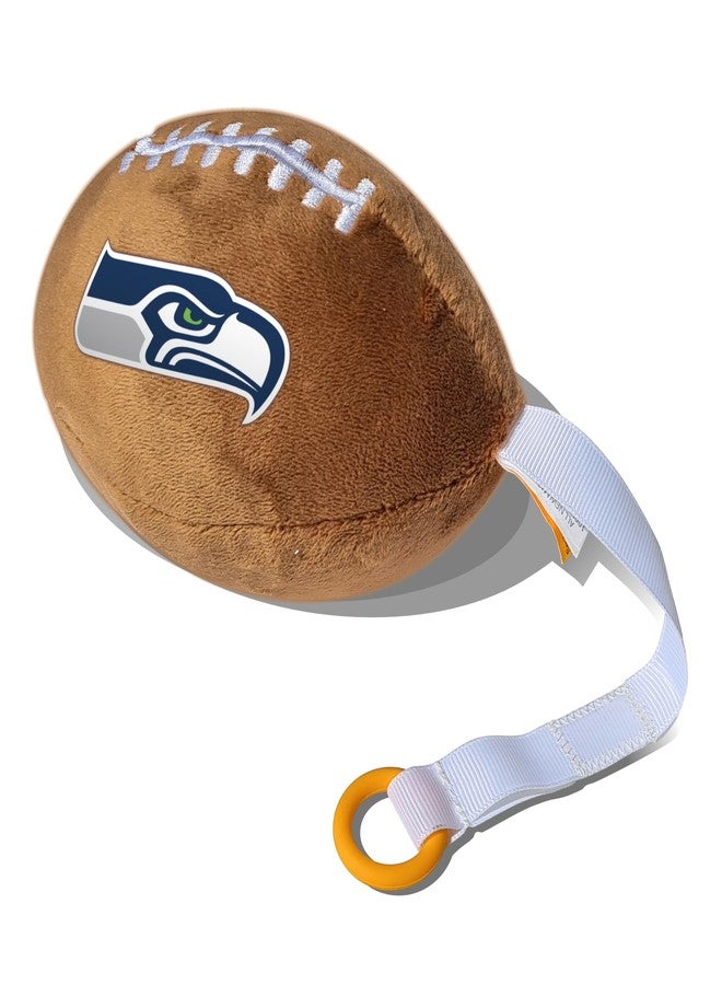 Smilo Seattle Seahawks Plush Football Pacifier Holder by Smilo - Officially Licensed NFL Soother Holder - Soft Plush Toy and Dummy Holder - Fits Any Pacifier - Stroller Accessory & Newborn Essential - Image 1
