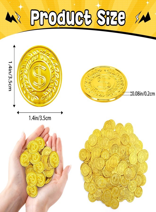 Nuesaurd 200Pcs Gold Coins, Plastic Gold Coins Bulk, 1.4 Inch Fake Coins for Rewards Tokens, Pirate Coin for Party Decorations, Reasure Hunt Games, Adventure Theme Party Supplies - Image 2