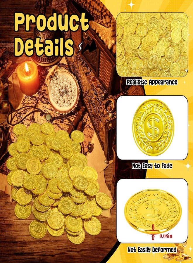 Nuesaurd 200Pcs Gold Coins, Plastic Gold Coins Bulk, 1.4 Inch Fake Coins for Rewards Tokens, Pirate Coin for Party Decorations, Reasure Hunt Games, Adventure Theme Party Supplies - Image 3