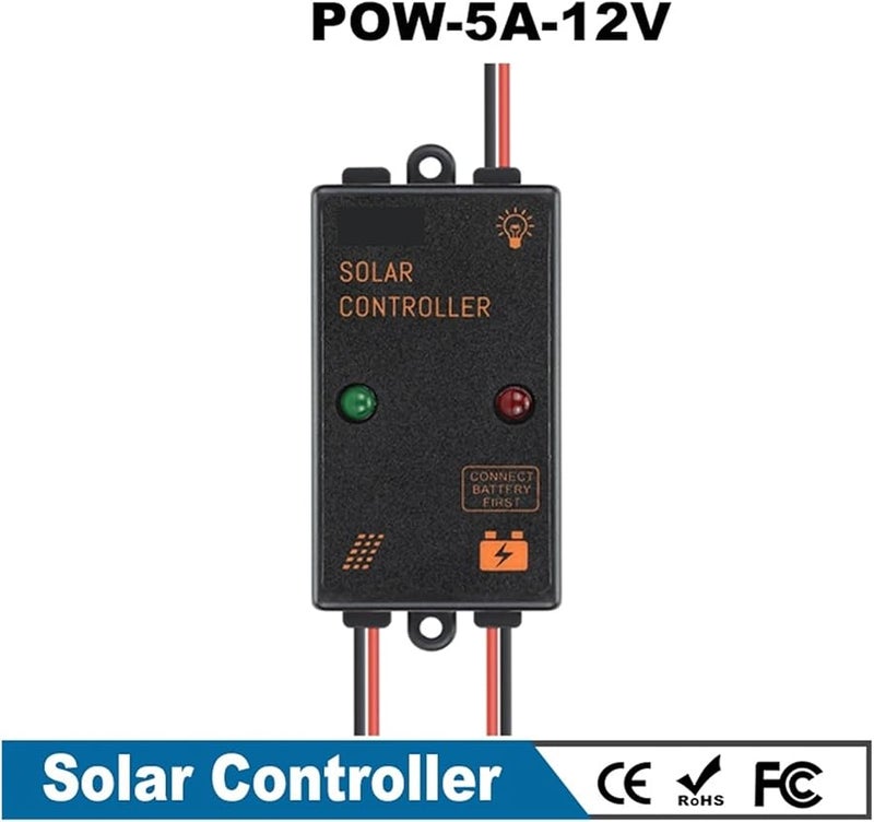 5A 12V Auto Solar Charge Controller IP67 Waterproof for Lead Acid Battery 24H Load - Image 1