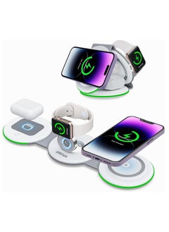 AMROAH 3 in 1 Wireless Charger Foldable Pad, 18W Fast Magnetic All in One Travel Charging Station with Magsafe for iPhone 16/15/14/13/12/ Series for iWatch 8 7 6 5 4 3 2 SE, White  - Image 1