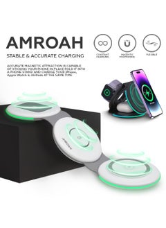AMROAH 3 in 1 Wireless Charger Foldable Pad, 18W Fast Magnetic All in One Travel Charging Station with Magsafe for iPhone 16/15/14/13/12/ Series for iWatch 8 7 6 5 4 3 2 SE, White  - Image 3