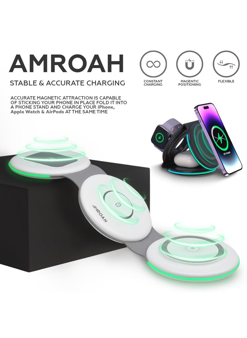 AMROAH 3 in 1 Wireless Charger Foldable Pad, 18W Fast Magnetic All in One Travel Charging Station with Magsafe for iPhone 16/15/14/13/12/ Series for iWatch 8 7 6 5 4 3 2 SE, White  - Image 3