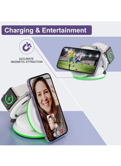 AMROAH 3 in 1 Wireless Charger Foldable Pad, 18W Fast Magnetic All in One Travel Charging Station with Magsafe for iPhone 16/15/14/13/12/ Series for iWatch 8 7 6 5 4 3 2 SE, White  - Image 5