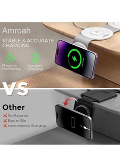 AMROAH 3 in 1 Wireless Charger Foldable Pad, 18W Fast Magnetic All in One Travel Charging Station with Magsafe for iPhone 16/15/14/13/12/ Series for iWatch 8 7 6 5 4 3 2 SE, White  - Image 2