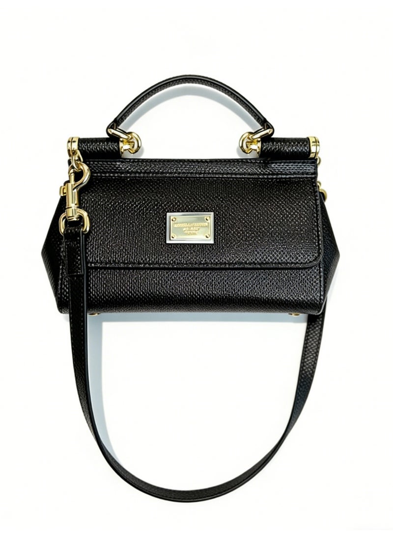 D&G DG bag black Dauphine leather mini-bag-gold metal hardware, signature board, top handle and convertible belt, luxury structure handbag for daily and formal occasions. - Image 3