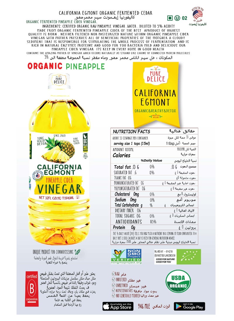 Organic fermented pineapple vinegar from California Egmont - 946 ml - pzsku/ZE19D476916E9BA861DD3Z/45/_/1695161302/71472493-6313-46c5-9ff3-3ca3aae66b65