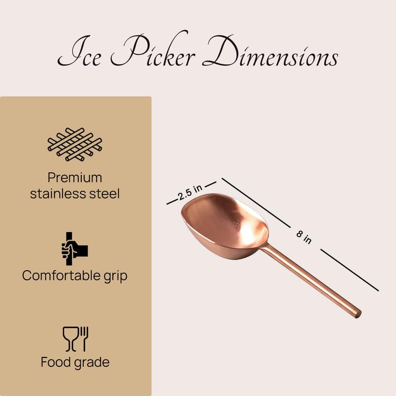 Nestroots Stainless Steel Ice Scoop | Shiny Gold Bar Tool for Ice Handling, Serving & Kitchen Use | Multipurpose Scoop for Home Bars & Parties - Image 2