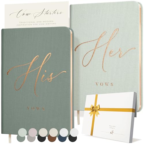 ARTESORI Vow Books His and Hers - Linen Wedding Vow Books Perfect as Bride & Groom Gifts, Wedding Registry Ideas - His & Hers Gifts Wedding Vow Book - Wedding Essentials & Accessories [Mint & Sage] - Image 1