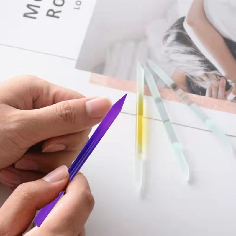 نماذج تصميم متعددة FRCOLOR: 2 قطعة من ملفات الأظافر الزجاجية الأسطوانية، مقاس 100x6 مم، أدوات لتلميع الأظافر والعناية بها، بألوان بنفسجية وزرقاء داكنة، مناسبة لتشكيل وتلميع الأظافر والعناية بها. - Image 5