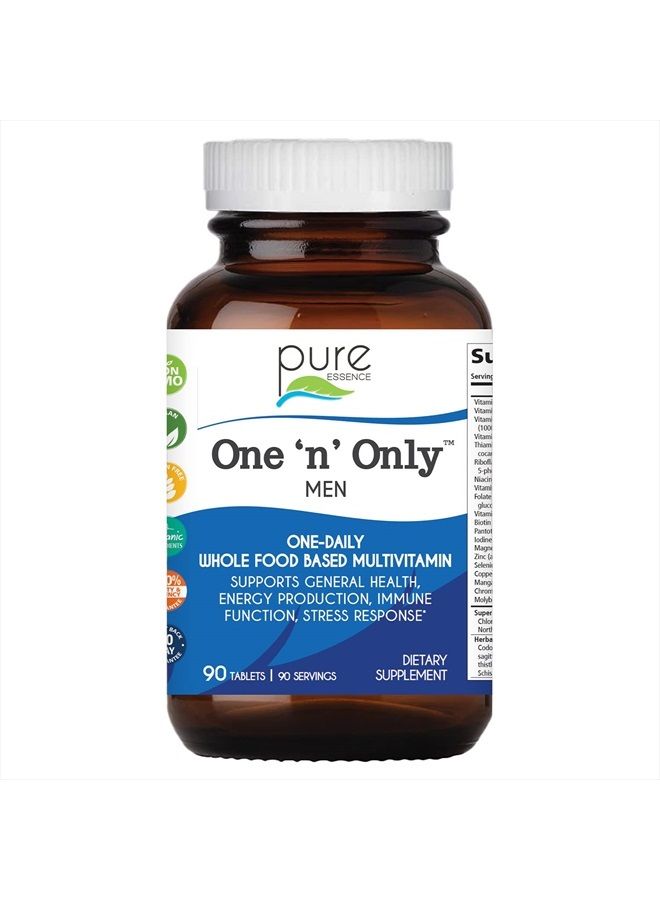 PURE ESSENCE LABS One N Only Multivitamin for Men, Natural One a Day Herbal Supplement with Vitamin D3, B12, and Biotin with Whole Foods, 90 Tablets - Image 1