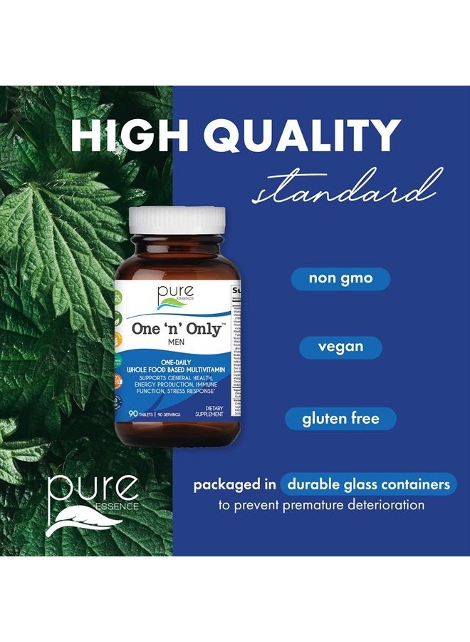 PURE ESSENCE LABS One N Only Multivitamin for Men, Natural One a Day Herbal Supplement with Vitamin D3, B12, and Biotin with Whole Foods, 90 Tablets - Image 5