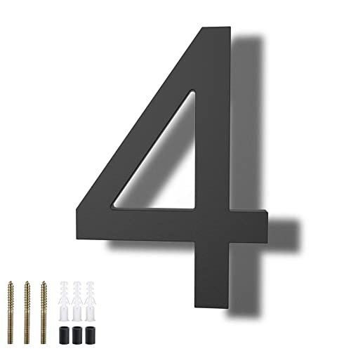 DEWEL 8 inch Floating Large House Numbers for Outside, Black Modern House Address Numbers Decor for 911 Visibility Signage with Nail Kits (House Number 4) - Image 1
