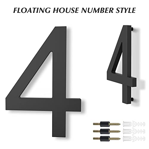 DEWEL 8 inch Floating Large House Numbers for Outside, Black Modern House Address Numbers Decor for 911 Visibility Signage with Nail Kits (House Number 4) - Image 3