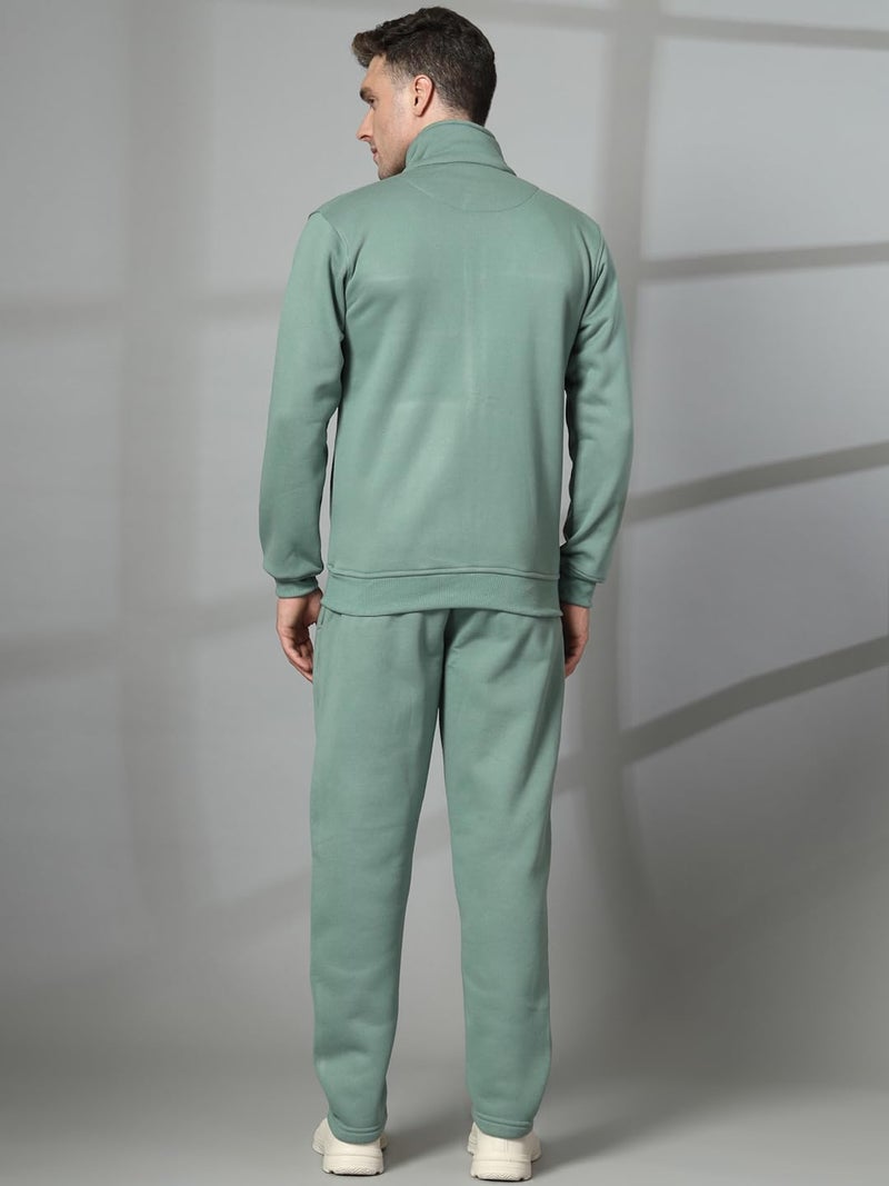 CHKOKKO Mens High Neck Winter Tracksuit Full Zip Jacket with Elastic Waist Lower Warm and Soft Activewear Set for Gym Running and Casual Use PastelGreenNavy 3XL - Image 4