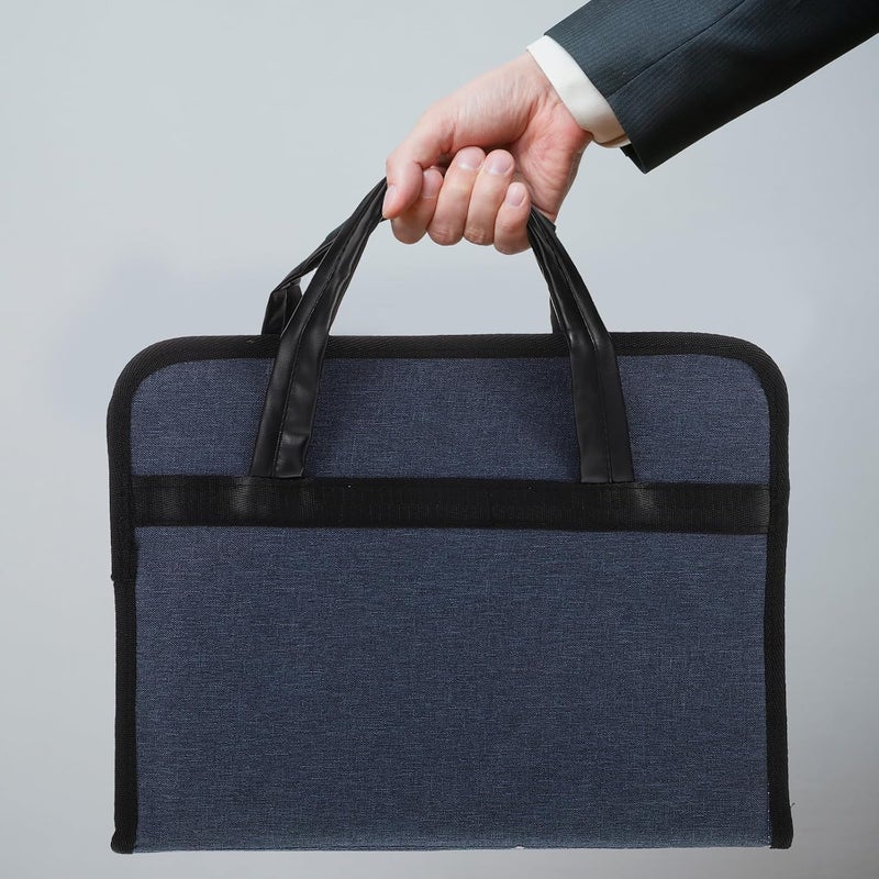 Portable Business Briefcase for Men, Oxford Cloth Document Organizer Bag with Handle and Password Lock, Travel File Carrier Suitable for Office and Meetings, Blue - Image 2