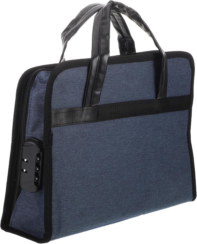 Portable Business Briefcase for Men, Oxford Cloth Document Organizer Bag with Handle and Password Lock, Travel File Carrier Suitable for Office and Meetings, Blue - Image 1