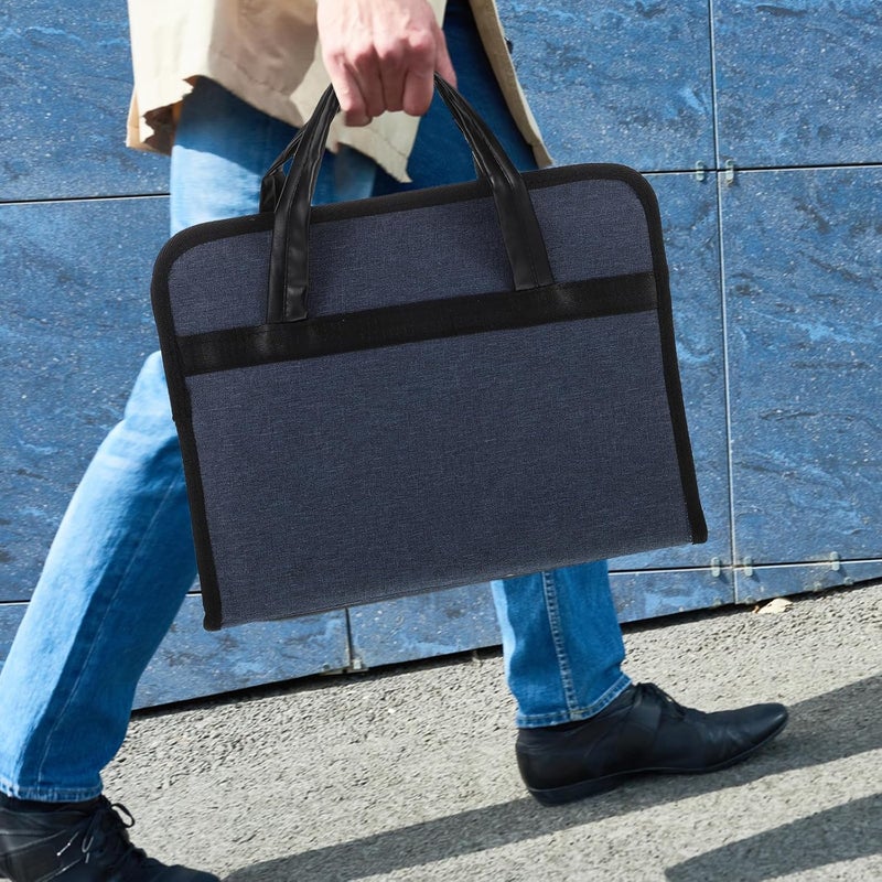 Portable Business Briefcase for Men, Oxford Cloth Document Organizer Bag with Handle and Password Lock, Travel File Carrier Suitable for Office and Meetings, Blue - Image 3