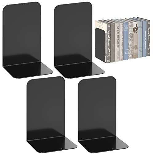 VFINE Metal Bookends 2 Pairs, Black Book Ends, Bookends for Shelves, Book Stopper for Heavy Books, Book Dividers for Home Office School Supplies - Image 1
