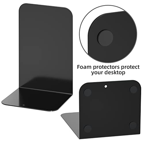 VFINE Metal Bookends 2 Pairs, Black Book Ends, Bookends for Shelves, Book Stopper for Heavy Books, Book Dividers for Home Office School Supplies - Image 3