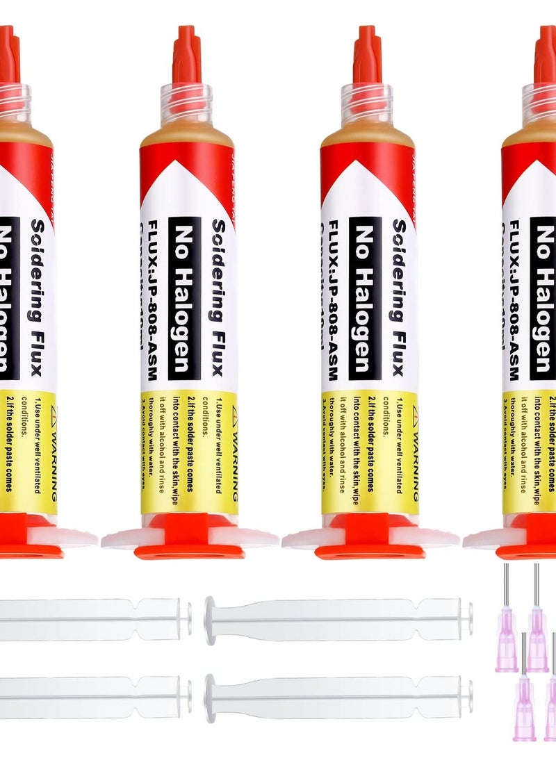 Excefore 10ml 8341 No Clean Solder Flux Paste, Pack of 4, Tacky Soldering Flux for Electronics PCB, IC, Cellphone, BGA Repairing, Includes 40ml Pneumatic Dispenser with Plunger and Dispensing Tip - Image 1