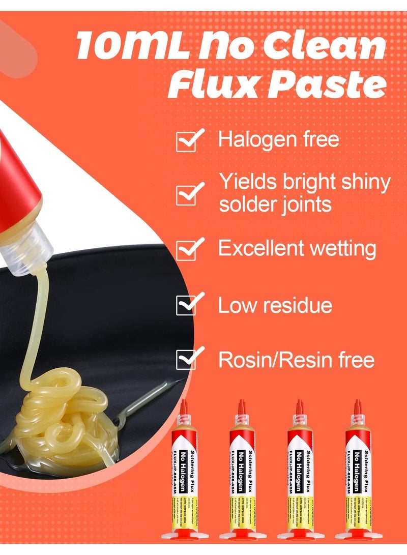 Excefore 10ml 8341 No Clean Solder Flux Paste, Pack of 4, Tacky Soldering Flux for Electronics PCB, IC, Cellphone, BGA Repairing, Includes 40ml Pneumatic Dispenser with Plunger and Dispensing Tip - Image 4