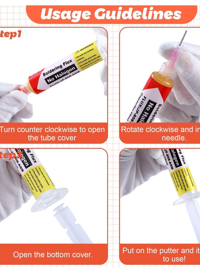 Excefore 10ml 8341 No Clean Solder Flux Paste, Pack of 4, Tacky Soldering Flux for Electronics PCB, IC, Cellphone, BGA Repairing, Includes 40ml Pneumatic Dispenser with Plunger and Dispensing Tip - Image 5