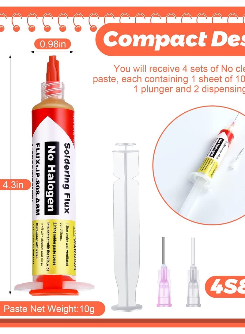 Excefore 10ml 8341 No Clean Solder Flux Paste, Pack of 4, Tacky Soldering Flux for Electronics PCB, IC, Cellphone, BGA Repairing, Includes 40ml Pneumatic Dispenser with Plunger and Dispensing Tip - Image 2