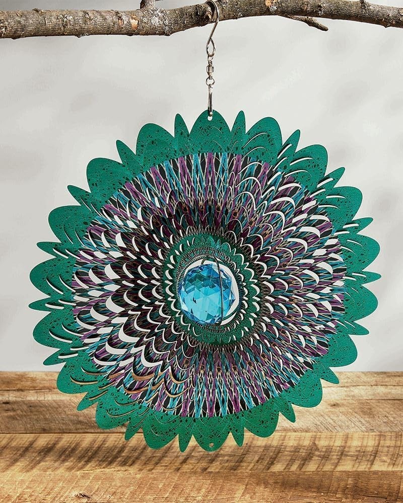 LAVNIK Wind Spinner Mandala Rich Green Starry Sky| Wind Spinner Mandala| 3D Stainless Steel Spinner with Gazing All| Laser Cut Metal Art| Hanging Wind Spinner| Yard Art Decorations(2 Layer Spinner) - Image 5