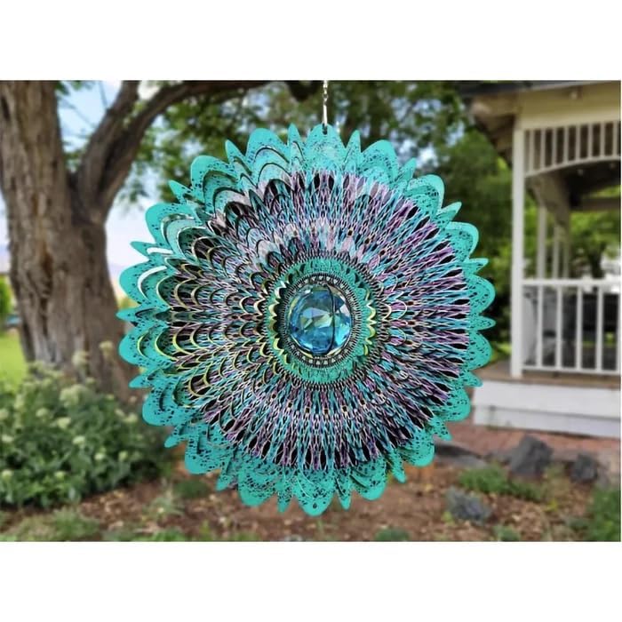 LAVNIK Wind Spinner Mandala Rich Green Starry Sky| Wind Spinner Mandala| 3D Stainless Steel Spinner with Gazing All| Laser Cut Metal Art| Hanging Wind Spinner| Yard Art Decorations(2 Layer Spinner) - Image 2