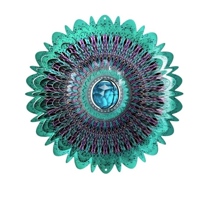 LAVNIK Wind Spinner Mandala Rich Green Starry Sky| Wind Spinner Mandala| 3D Stainless Steel Spinner with Gazing All| Laser Cut Metal Art| Hanging Wind Spinner| Yard Art Decorations(2 Layer Spinner) - Image 1