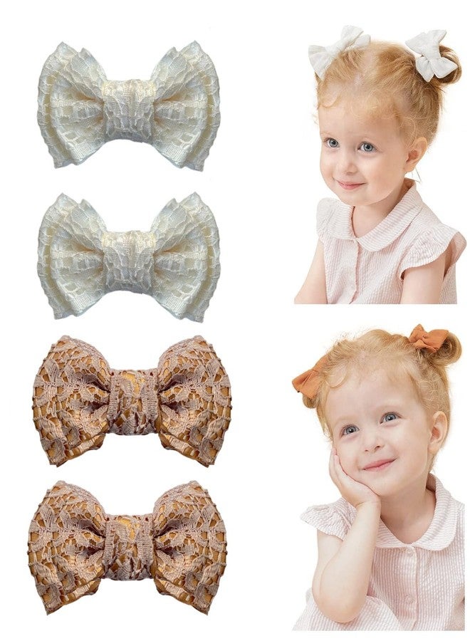 ZUGAD Baby Hair Clips 2 Inches Baby Girls Hair Bows Clips Alligator Clips Ribbon Bows Baby Care Clips Grosgrain Ribbon Hair Barrettes Hair Accessories for Toddlers Kids Girls (2 Pair White + Brown) - Image 1