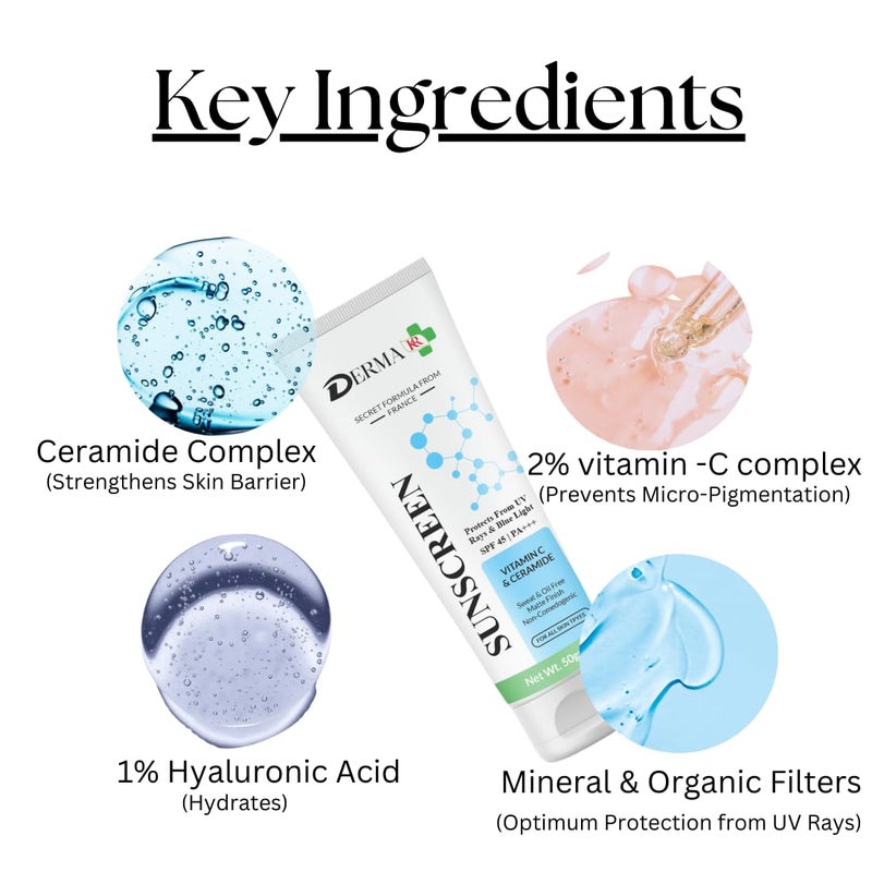 DERMAKR DERMA KR SPF 45 Sunscreen with Ceramide Vitamin C 24k Gold Face Pack Skincare Combo Kit Pack of 2 100g - Image 2