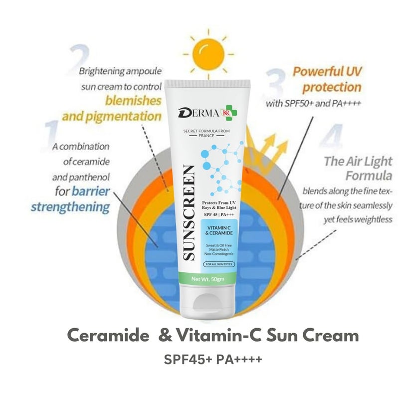 DERMAKR DERMA KR SPF 45 Sunscreen with Ceramide Vitamin C 24k Gold Face Pack Skincare Combo Kit Pack of 2 100g - Image 4