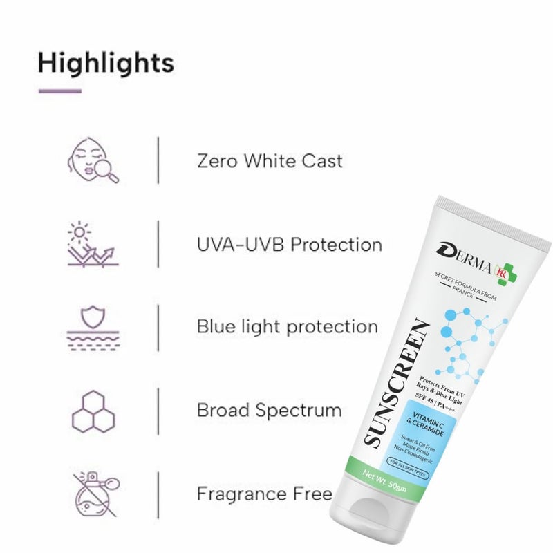 DERMAKR DERMA KR SPF 45 Sunscreen with Ceramide Vitamin C 24k Gold Face Pack Skincare Combo Kit Pack of 2 100g - Image 5