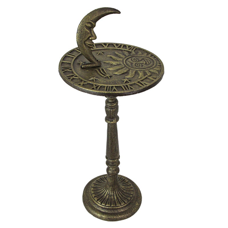 Zeckos Zeckos 23 inch Tall Bronze Finish Cast Iron Sun Moon Face and Stars Celestial Sundial  Decorative Garden Pedestal Sun Clock  Great Accent for Outdoor Dcor 