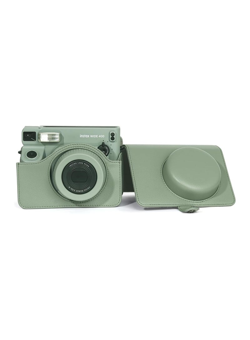 Fujifilm Instax Wide 400 Protective Case Instant Film Camera - Full cover with buckle, retro camera bag with strap, synthetic leather sage green  - Image 3