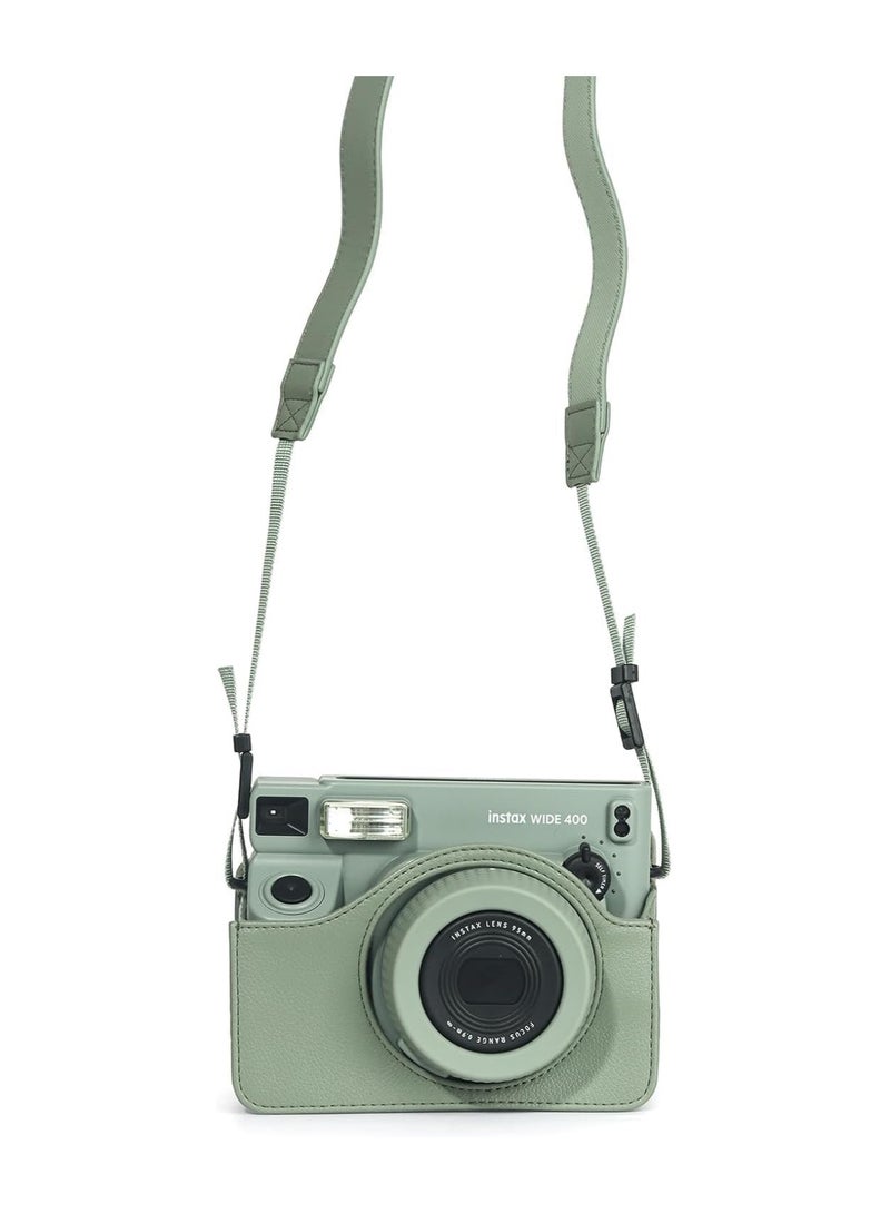 Fujifilm Instax Wide 400 Protective Case Instant Film Camera - Full cover with buckle, retro camera bag with strap, synthetic leather sage green  - Image 2
