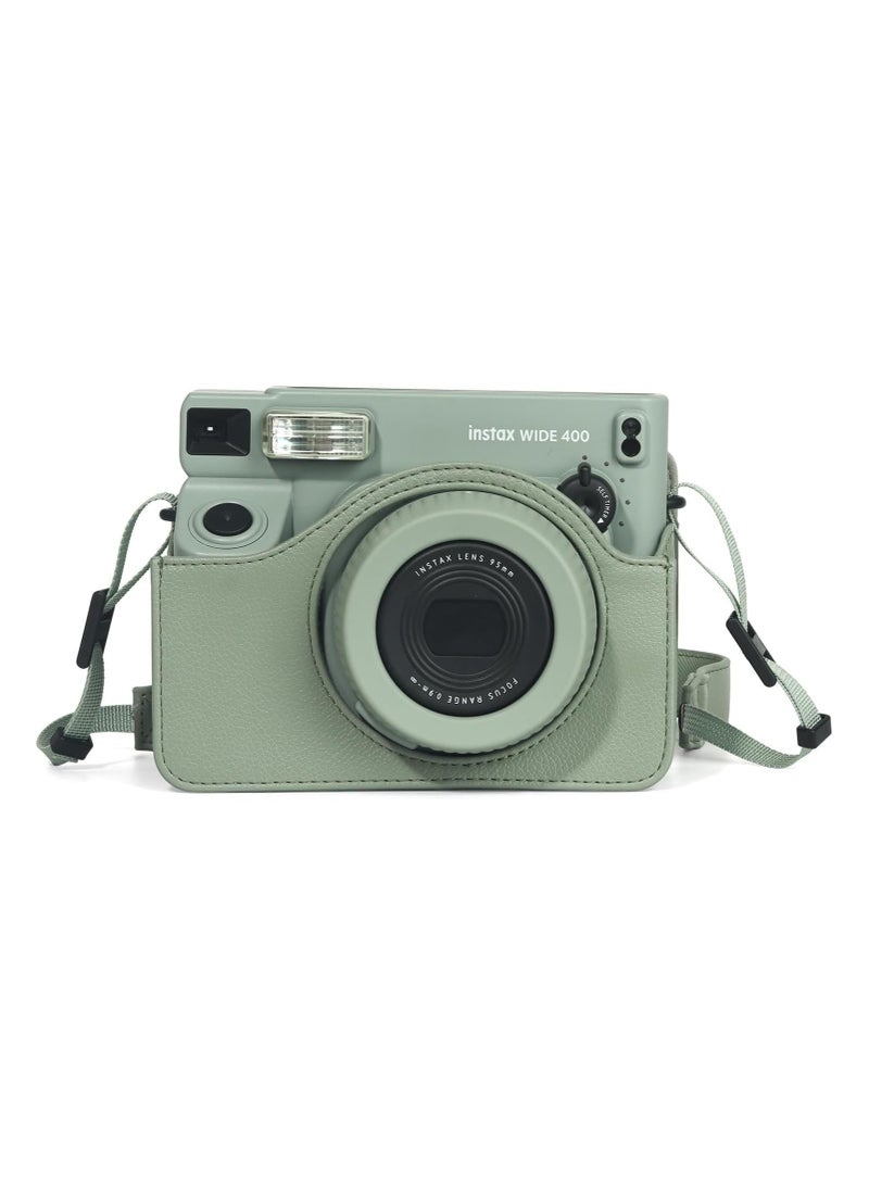 Fujifilm Instax Wide 400 Protective Case Instant Film Camera - Full cover with buckle, retro camera bag with strap, synthetic leather sage green  - Image 4