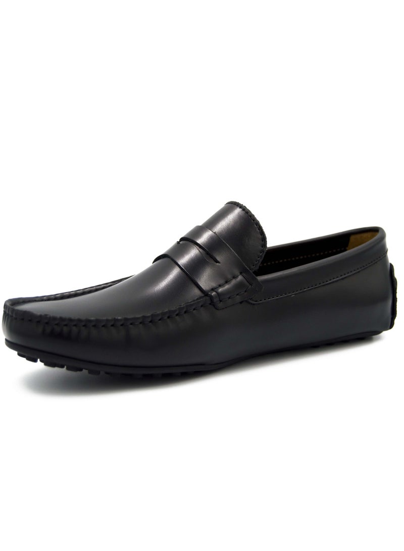 Posh La vie Men's Geniune Leather Penny Loafers Slip-on Flat Driving Shoes Black/Brown Casual & Formal Wear - Image 1
