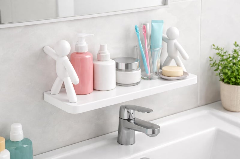 Oblivion Bathroom Stick On Shelf 1 Pc – Heavy Duty Adhesive Wall Mounted Organizer Rack Without Drilling for Bathroom, Toilet, Kitchen & Living Room, Multipurpose Floating Wall Shelf for Home Storage - Image 3